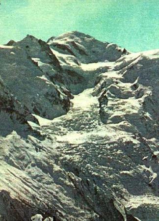 paccard balmat och de flesta andra alpinister tog  sig upp till mont blancs topp pa nordsidan, unknow artist